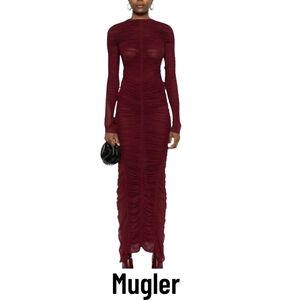 Mugler Deep Red Long Sleeve Dress
